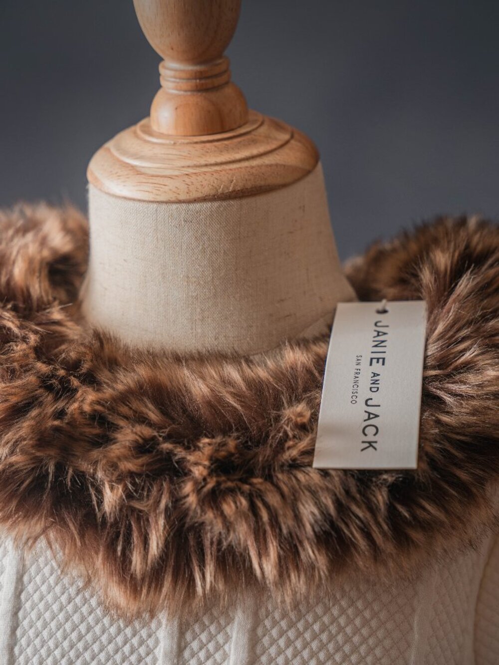 Janie and Jack White dress with fur accents, size 5